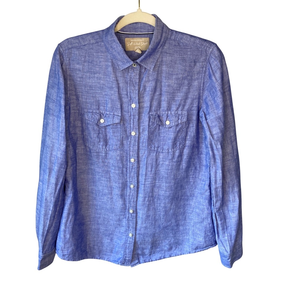 Banana Republic Soft Wash Shirt Blue‎ Linen Cotton Button Down Top Medium